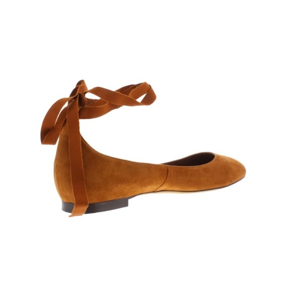 Tabitha Simmons Cognac Kid Suede Daria Ankle-Wrap Flats Sz 6.5 - Picture 2 of 15